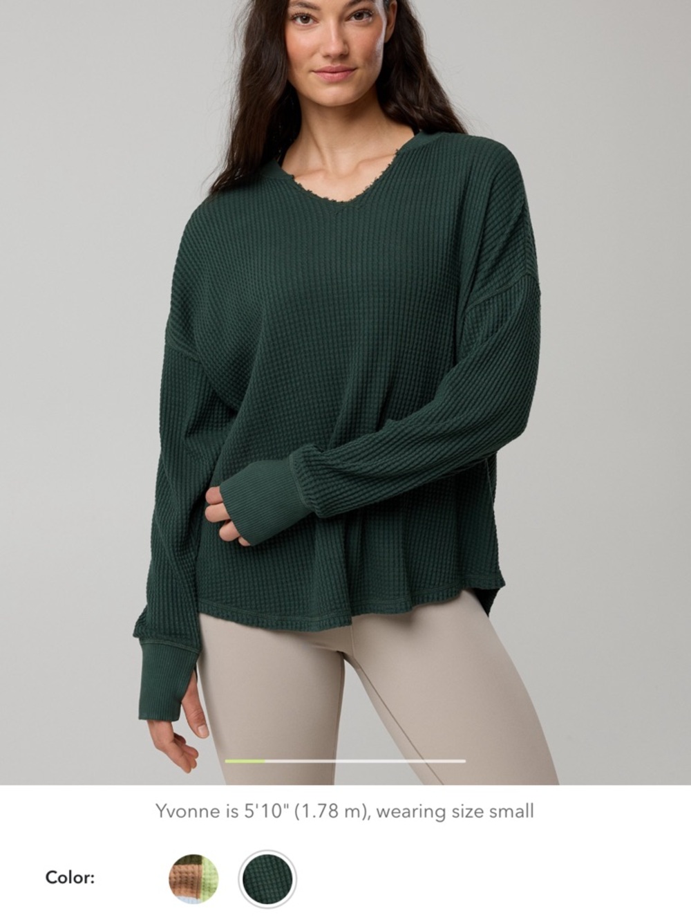aerie Olive Green Waffle Knit V-Neck Sweater